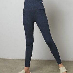 NEW Lunya Navy Blue Ribbed Waffle Knit Cozy Leggings with Pockets